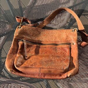 VINTAGE Fossil Embossed Leather Floral Crossbody